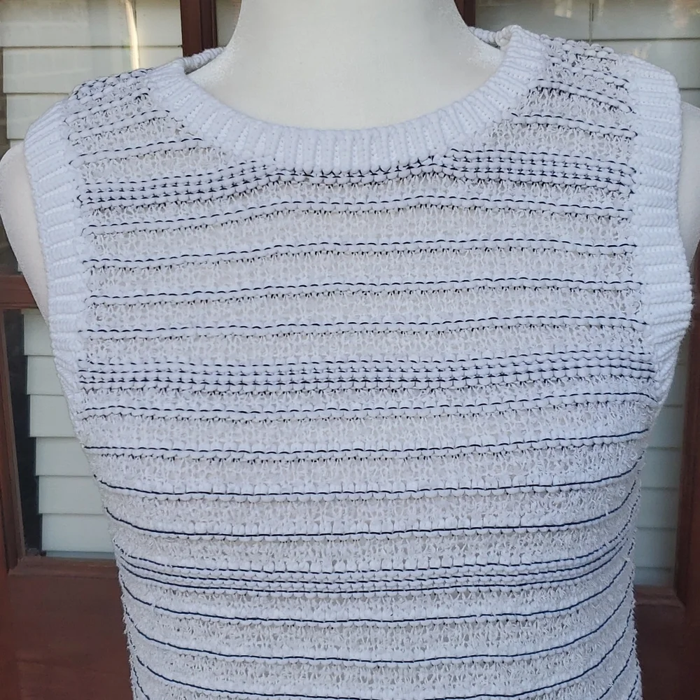 Loft Open Waffle Knit White and Black Sweater